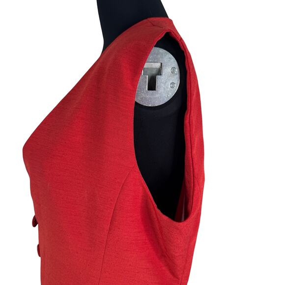 Vintage 90s Tailored Texture: Red Linen Blend Longline Vest - Quiet Confidence! - Picture 2 of 16